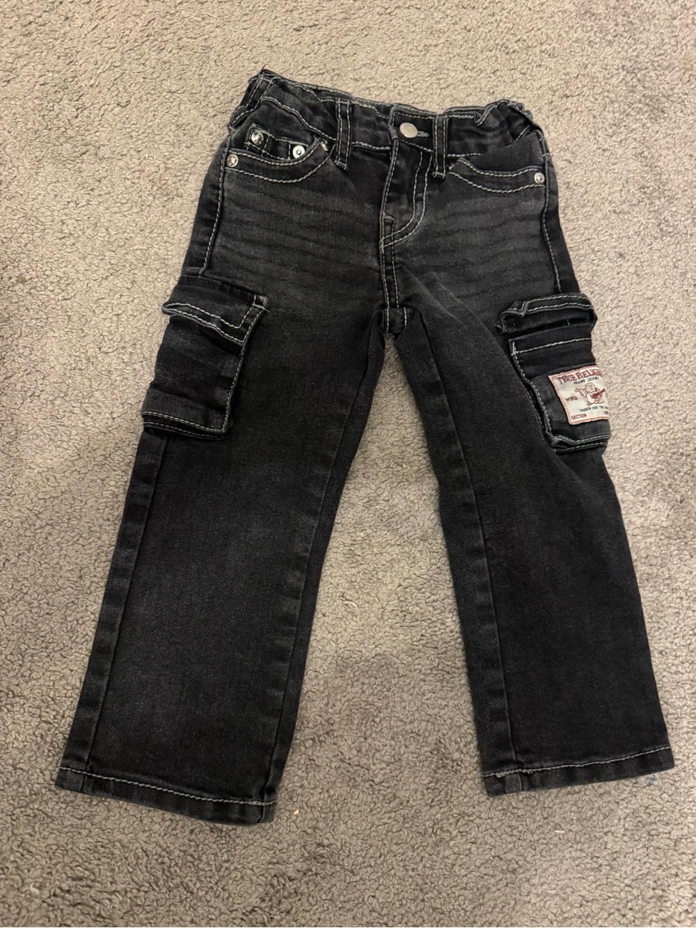 True Religion Kids' Black Cargo Jeans Size 3T - Picture 2 of 6